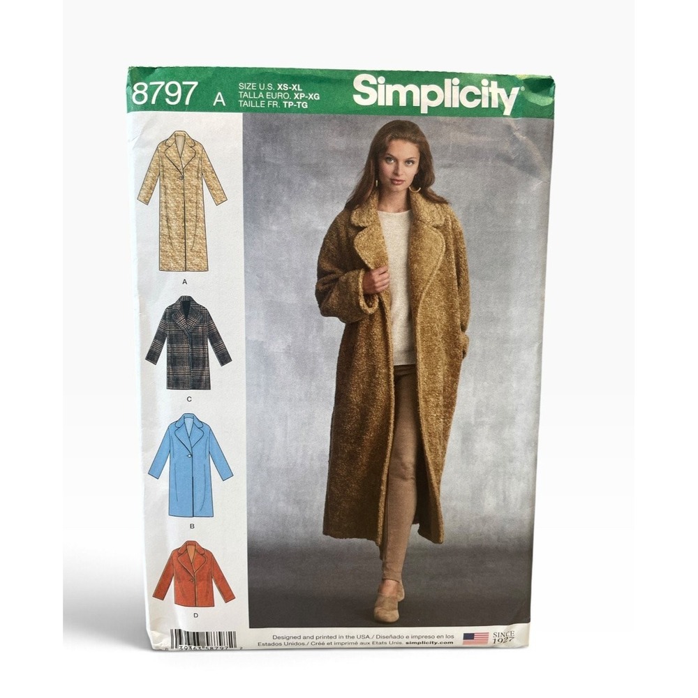 Simplicity Sewing Pattern Misses XS-XL 8797 Loose-Fitting Lined Coat 4 Styles